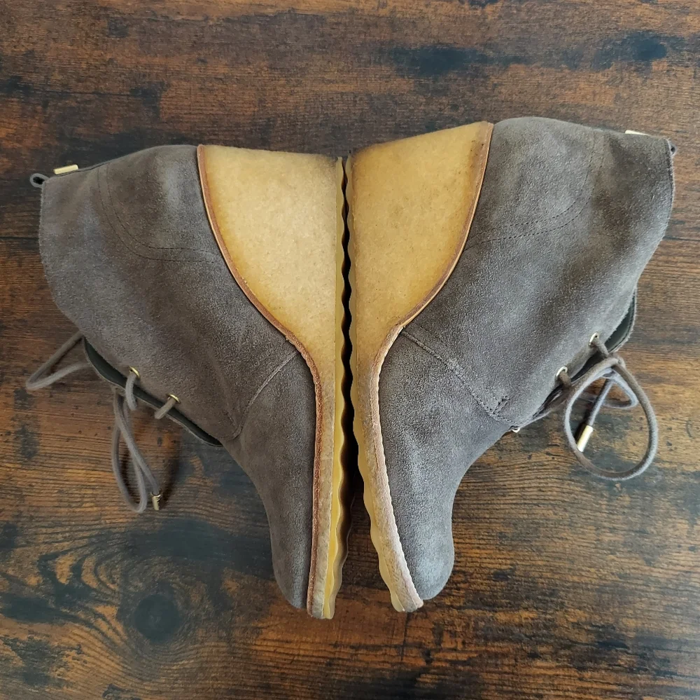 Tory Burch Brown Suede Vicki Wedge Booties Size 9 - Picture 7 of 12
